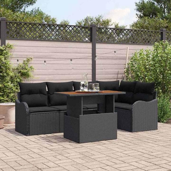 Havesofa Sæt med opbevaring 6 pcs Sort Poly rattan