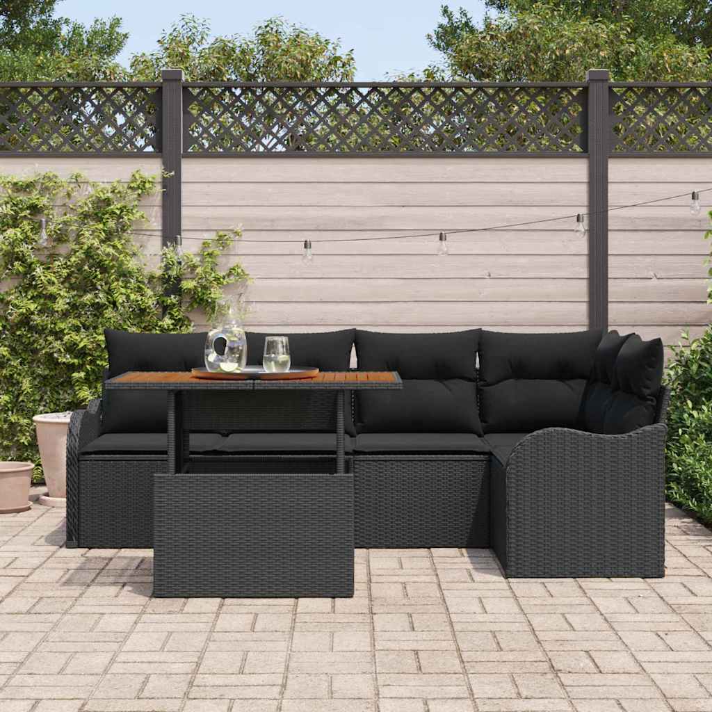 Havesofa Sæt med opbevaring 6 pcs Sort Poly rattan