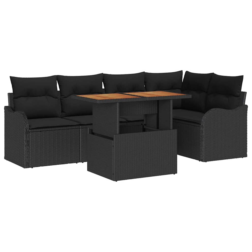 Havesofa Sæt med opbevaring 6 pcs Sort Poly rattan