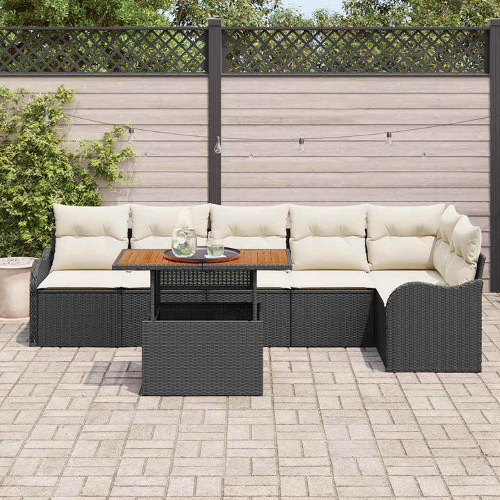 Havesofa Sæt 7 stk. Sort Poly rattan