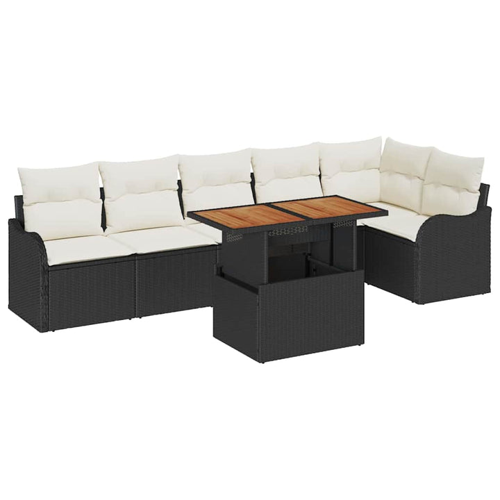 Havesofa Sæt 7 stk. Sort Poly rattan