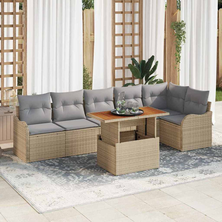 Havesofa Sæt 7 stk. Beige Poly rattan