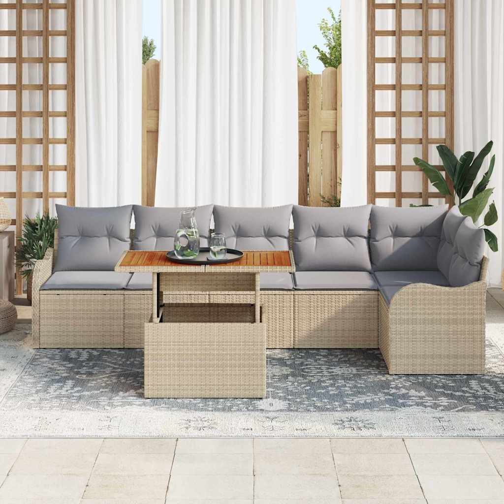 Havesofa Sæt 7 stk. Beige Poly rattan