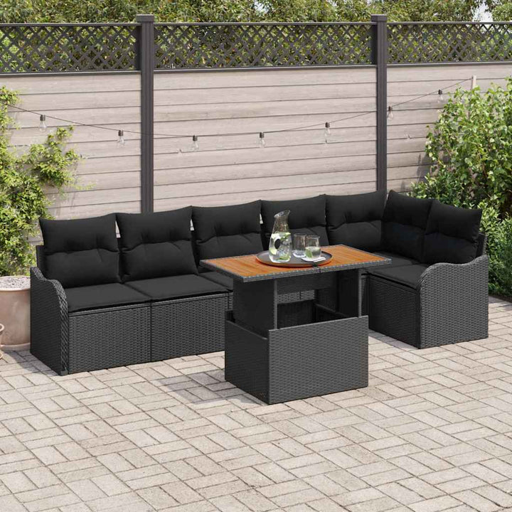 Havesofa Sæt 7 stk. Sort Poly rattan