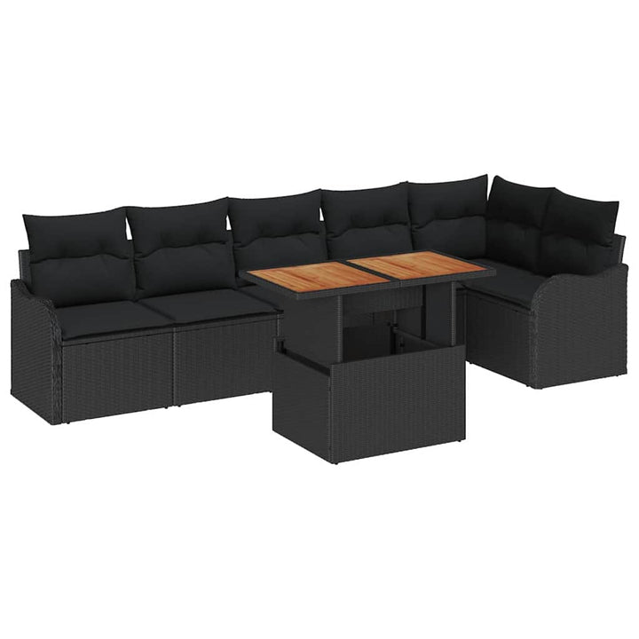 Havesofa Sæt 7 stk. Sort Poly rattan