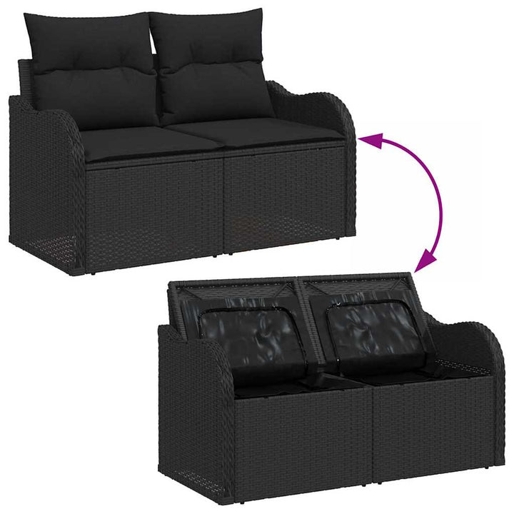 Havesofa Sæt 7 stk. Sort Poly rattan