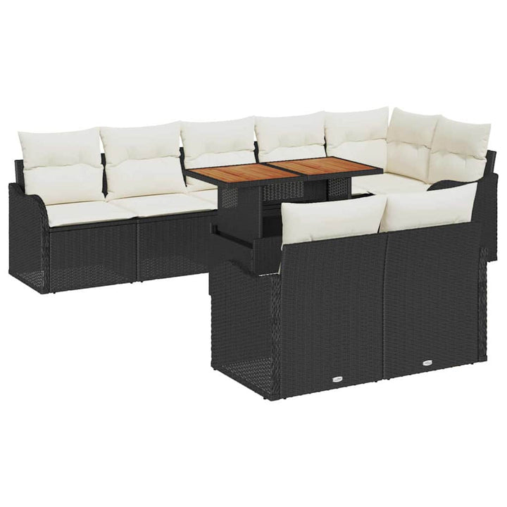 Havesofa Sæt med opbevaring 9 pcs Sort Poly rattan