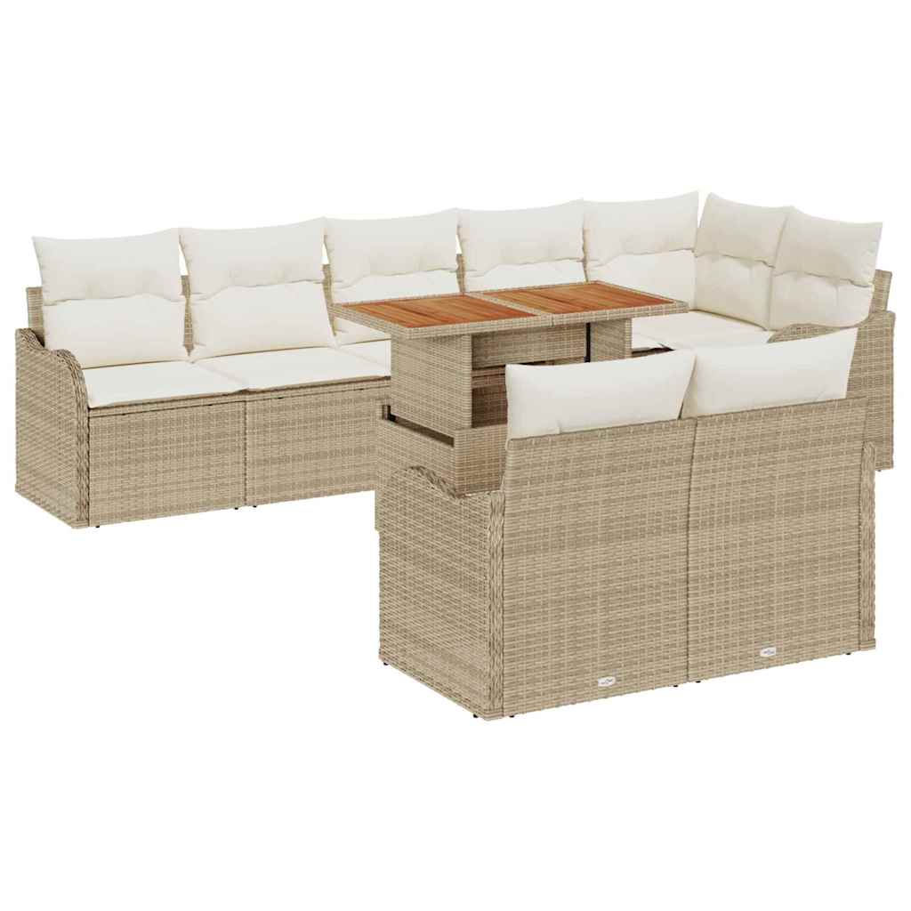 Havesofa Sæt med opbevaring 9 pcs Beige Poly rattan