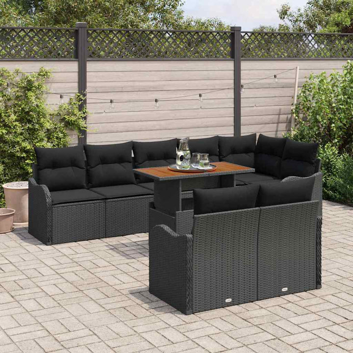 Havesofa Sæt med opbevaring 9 pcs Sort Poly rattan