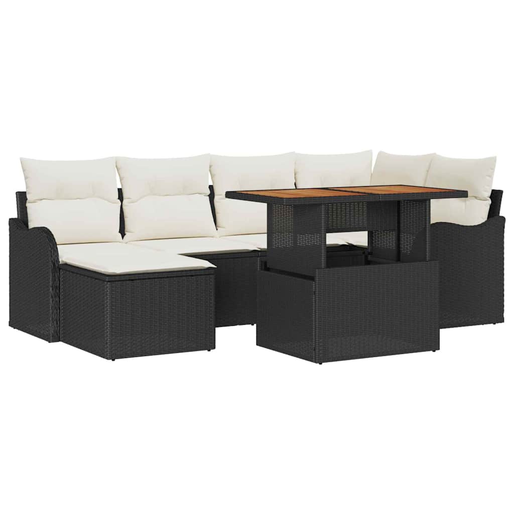 Havesofa Sæt med opbevaring 7 pcs Sort Poly rattan