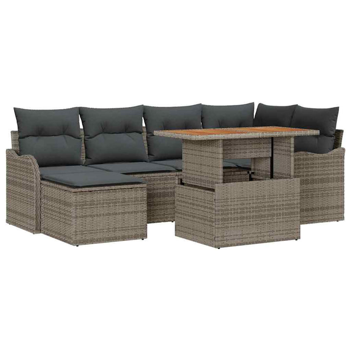 Havesofa Sæt med opbevaring 7 pcs Grå Poly rattan