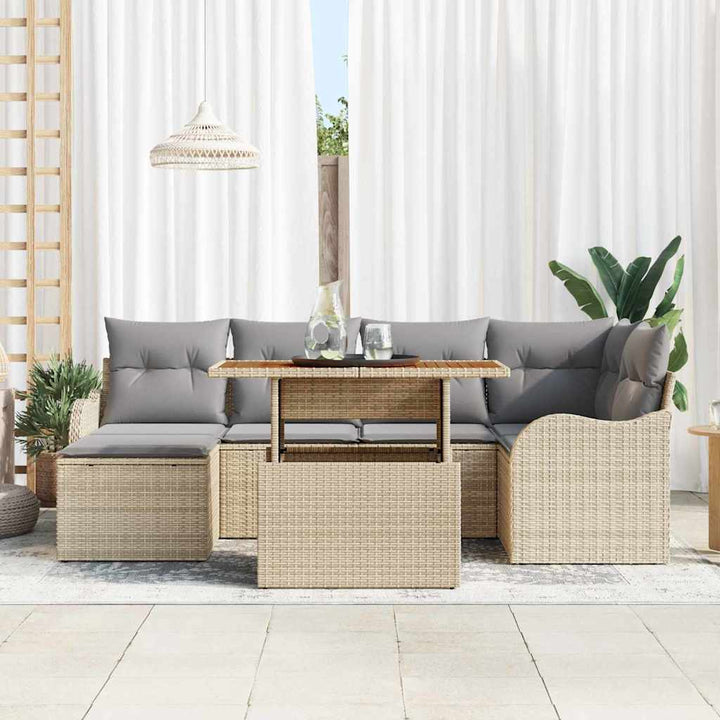 Havesofa Sæt med opbevaring 7 pcs Beige Poly rattan