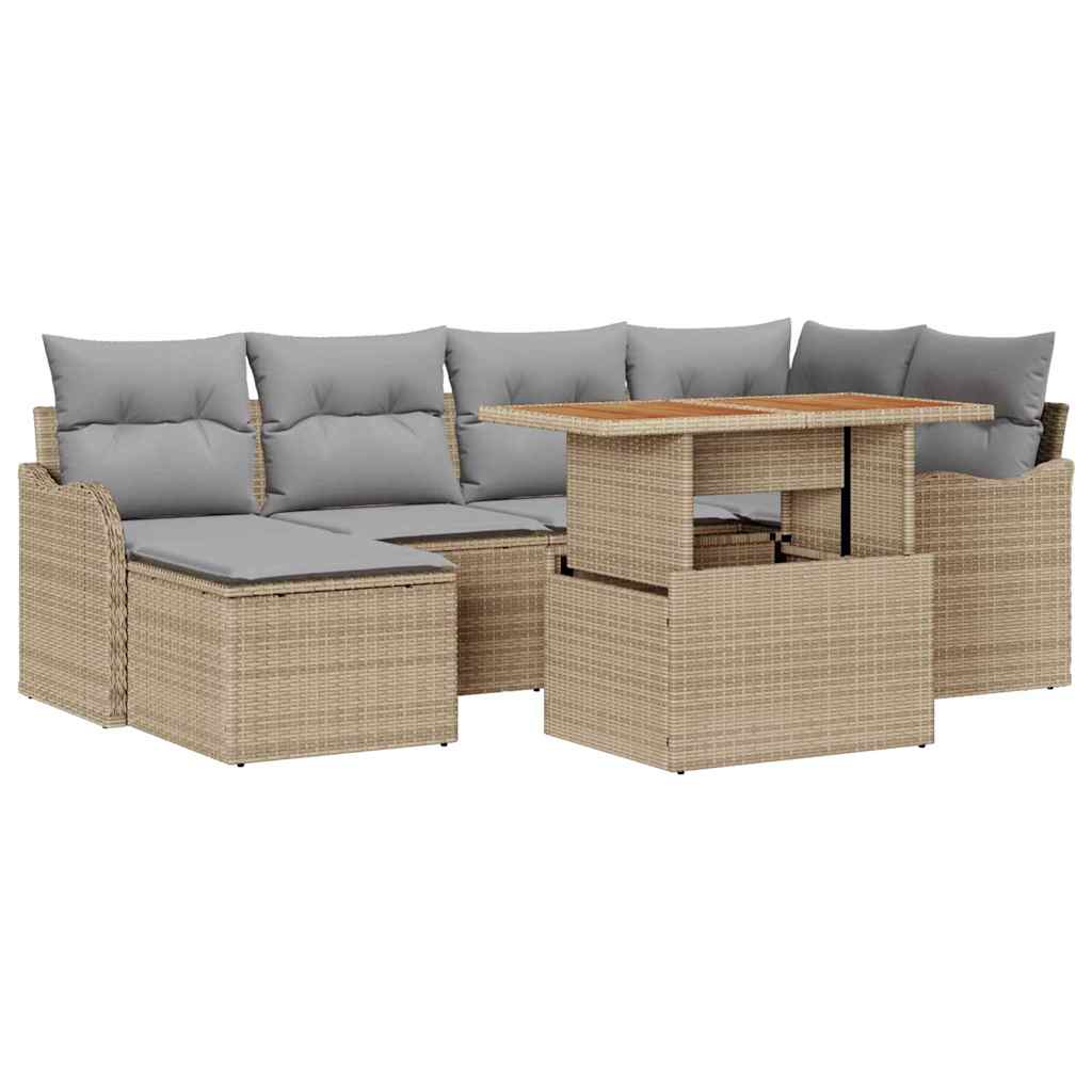 Havesofa Sæt med opbevaring 7 pcs Beige Poly rattan