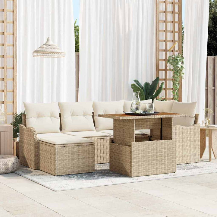 Havesofa Sæt med opbevaring 7 pcs Beige Poly rattan