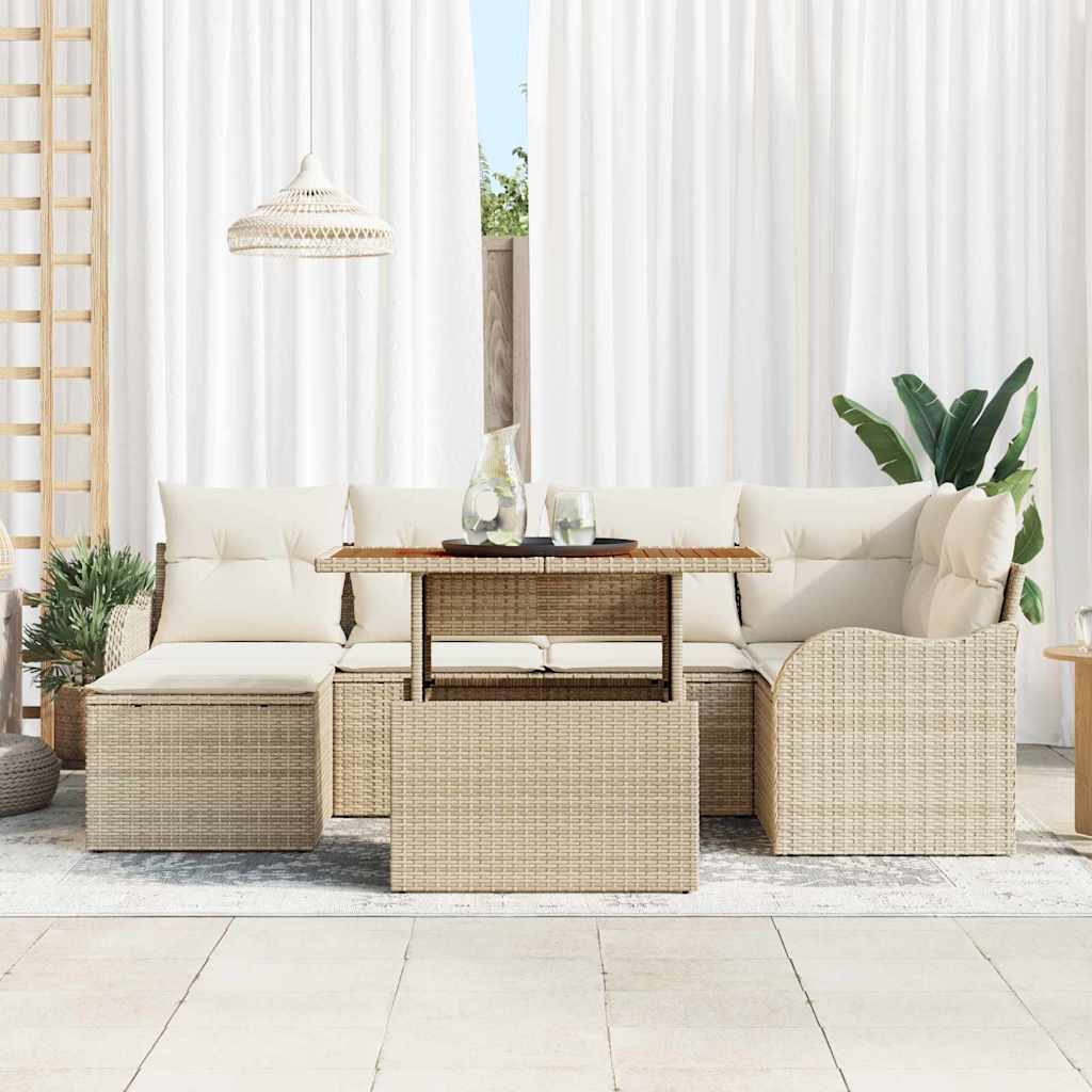 Havesofa Sæt med opbevaring 7 pcs Beige Poly rattan