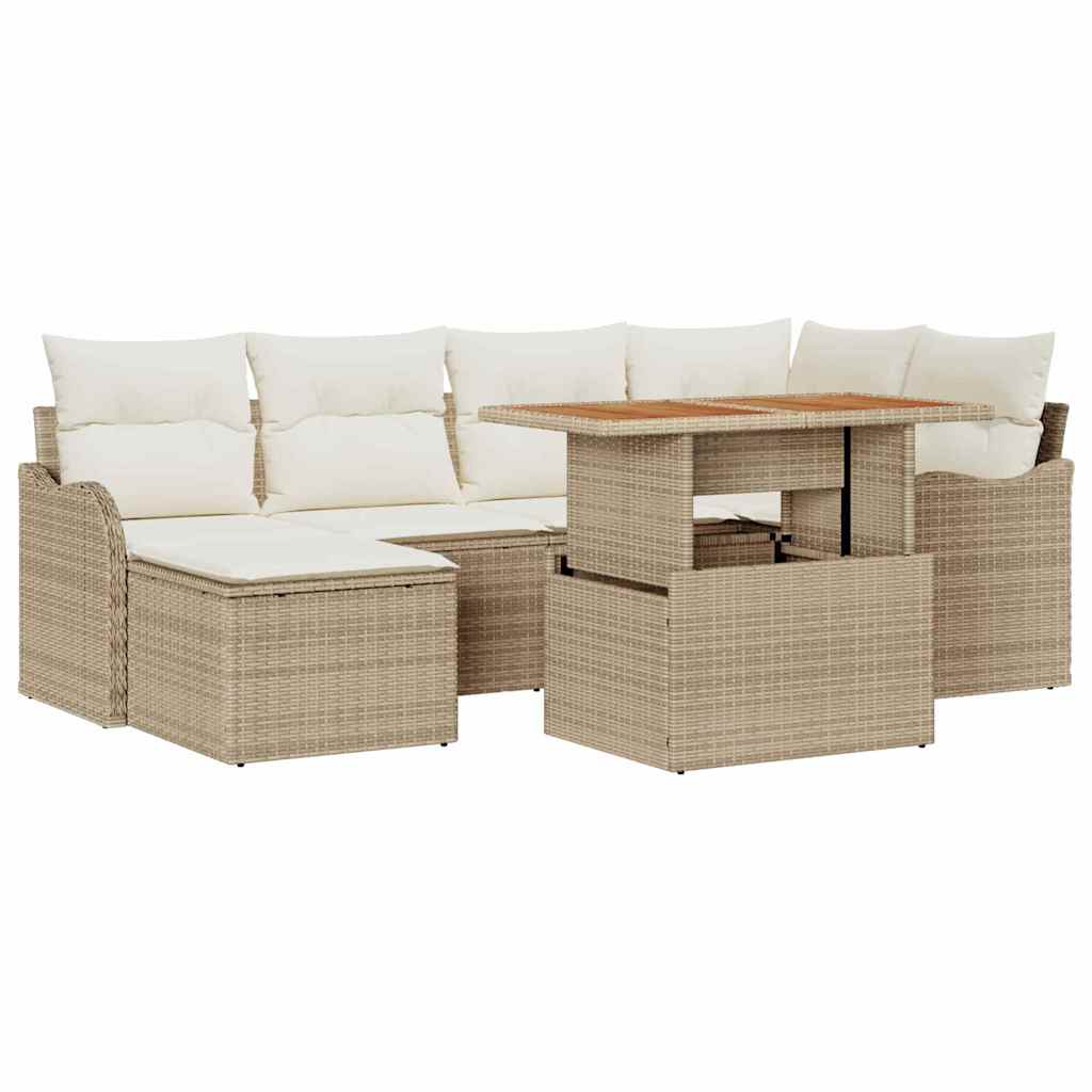 Havesofa Sæt med opbevaring 7 pcs Beige Poly rattan