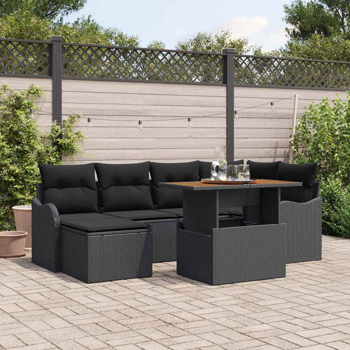 Havesofa Sæt med opbevaring 7 pcs Sort Poly rattan