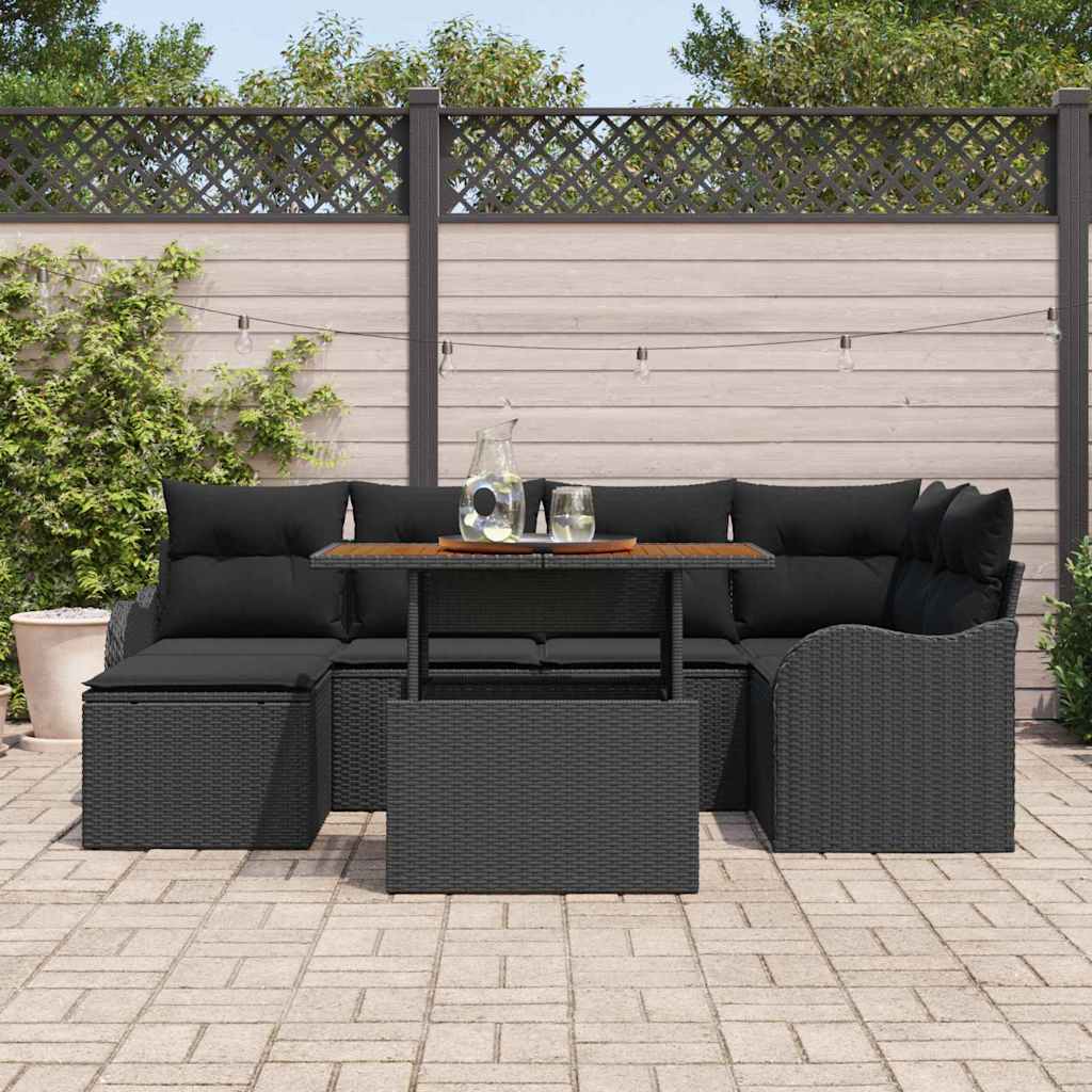 Havesofa Sæt med opbevaring 7 pcs Sort Poly rattan