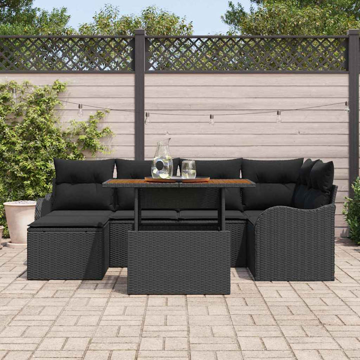 Havesofa Sæt med opbevaring 7 pcs Sort Poly rattan