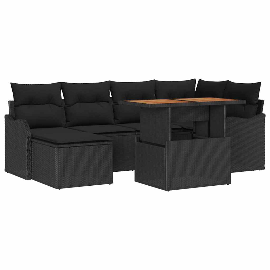 Havesofa Sæt med opbevaring 7 pcs Sort Poly rattan