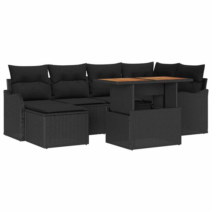 Havesofa Sæt med opbevaring 7 pcs Sort Poly rattan