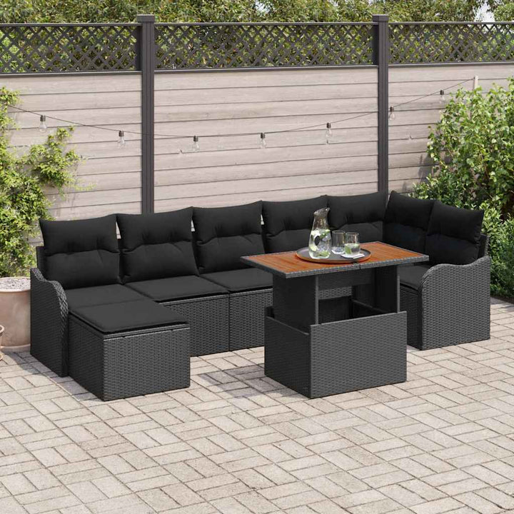 Havesofa Sæt med opbevaring 8 pcs Sort Poly rattan