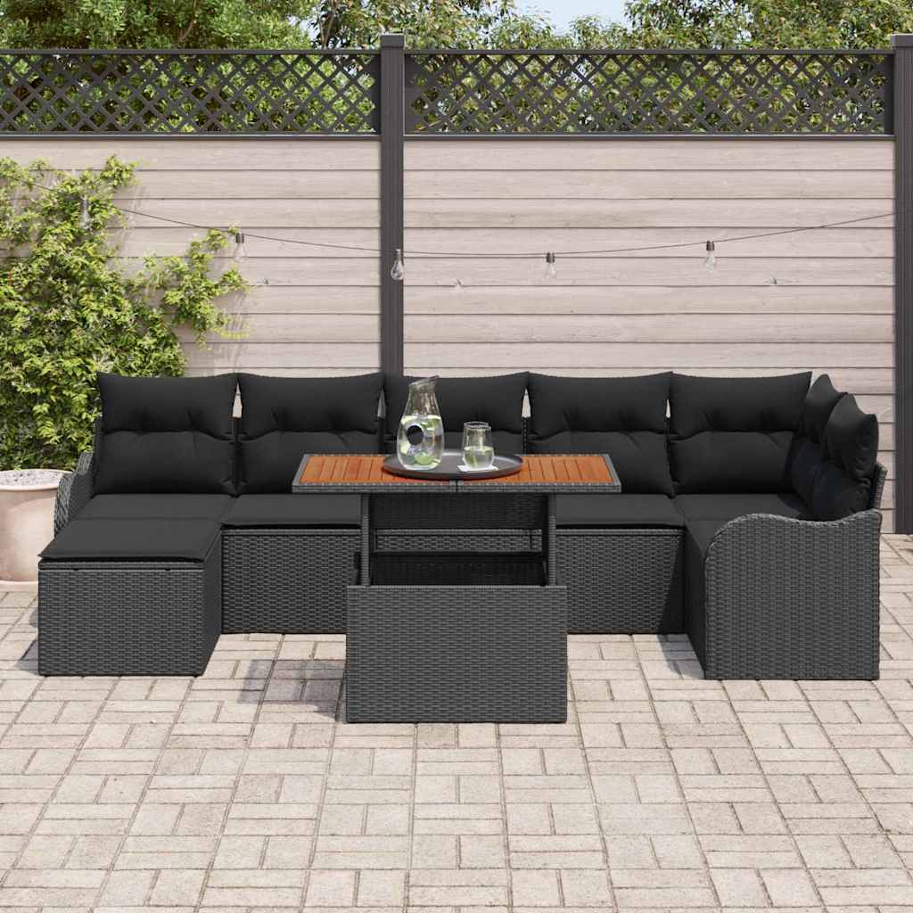 Havesofa Sæt med opbevaring 8 pcs Sort Poly rattan