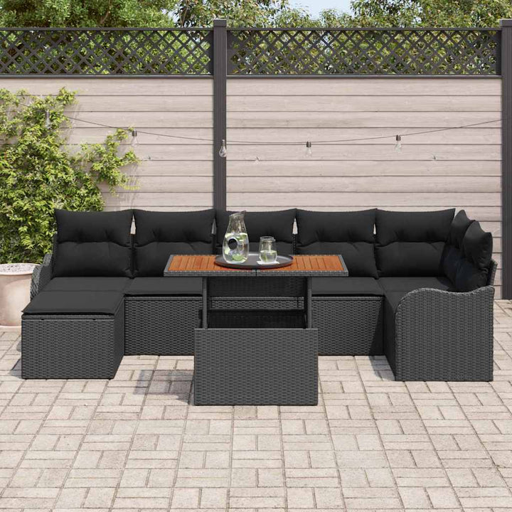 Havesofa Sæt med opbevaring 8 pcs Sort Poly rattan