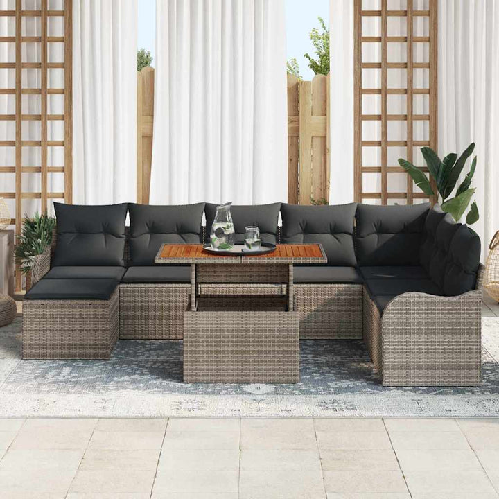 Havesofa Sæt med opbevaring 9 pcs Grå Poly rattan
