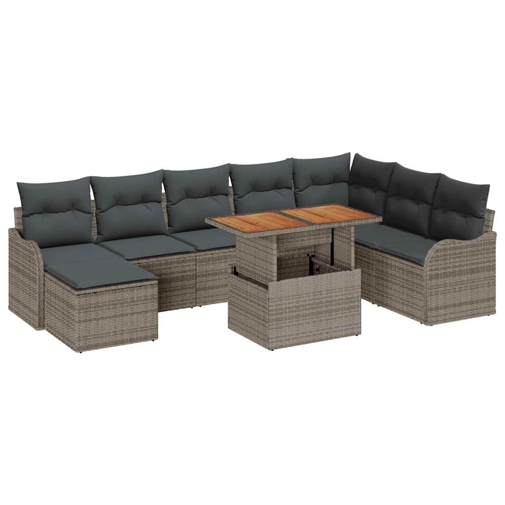Havesofa Sæt med opbevaring 9 pcs Grå Poly rattan