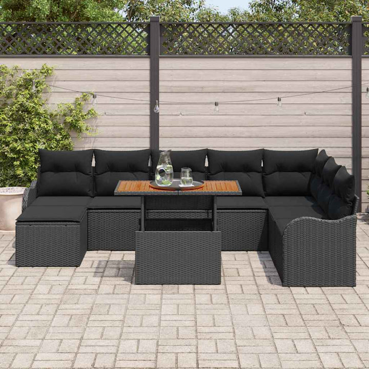 Havesofa Sæt med opbevaring 9 pcs Sort Poly rattan