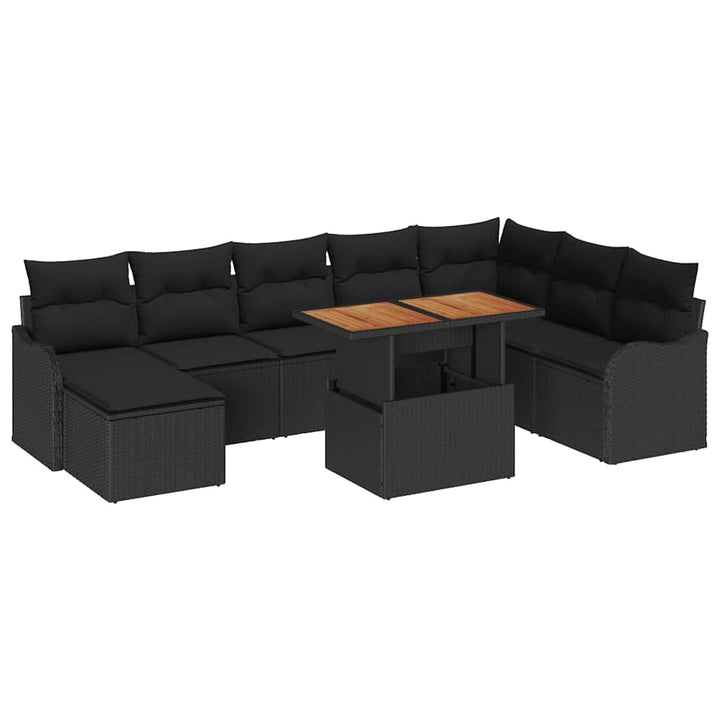 Havesofa Sæt med opbevaring 9 pcs Sort Poly rattan