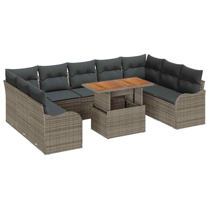 Havesofa Sæt med opbevaring 10 pcs Grå Poly rattan