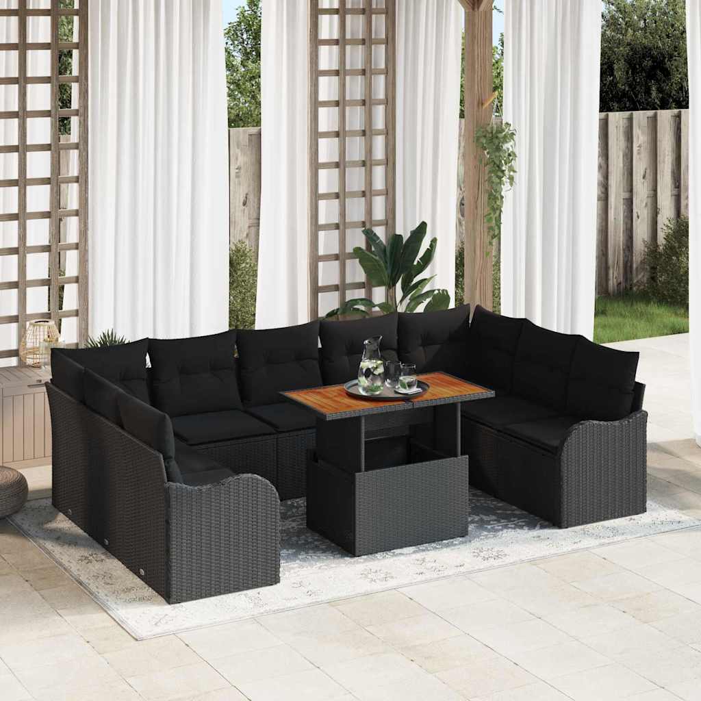 Havesofa Sæt med opbevaring 10 pcs Sort Poly rattan