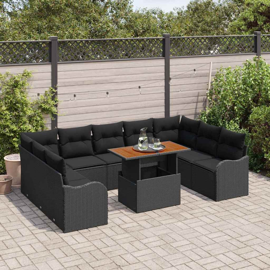 Havesofa Sæt med opbevaring 10 pcs Sort Poly rattan