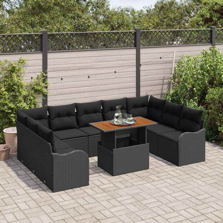 Havesofa Sæt med opbevaring 10 pcs Sort Poly rattan