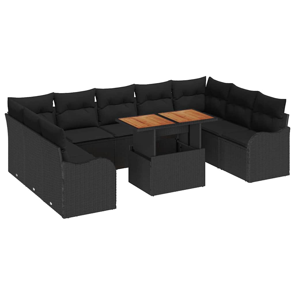 Havesofa Sæt med opbevaring 10 pcs Sort Poly rattan