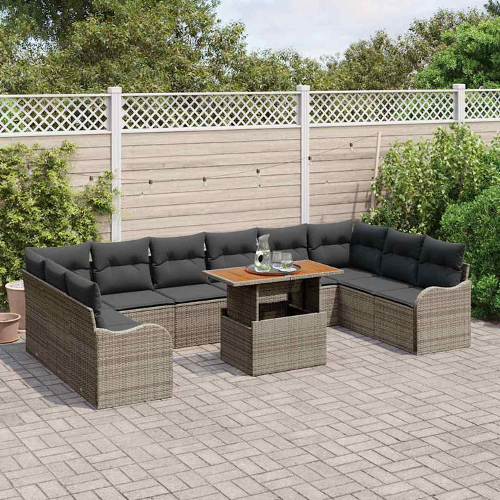 Havesofa Sæt med opbevaring 11 pcs Grå Poly rattan