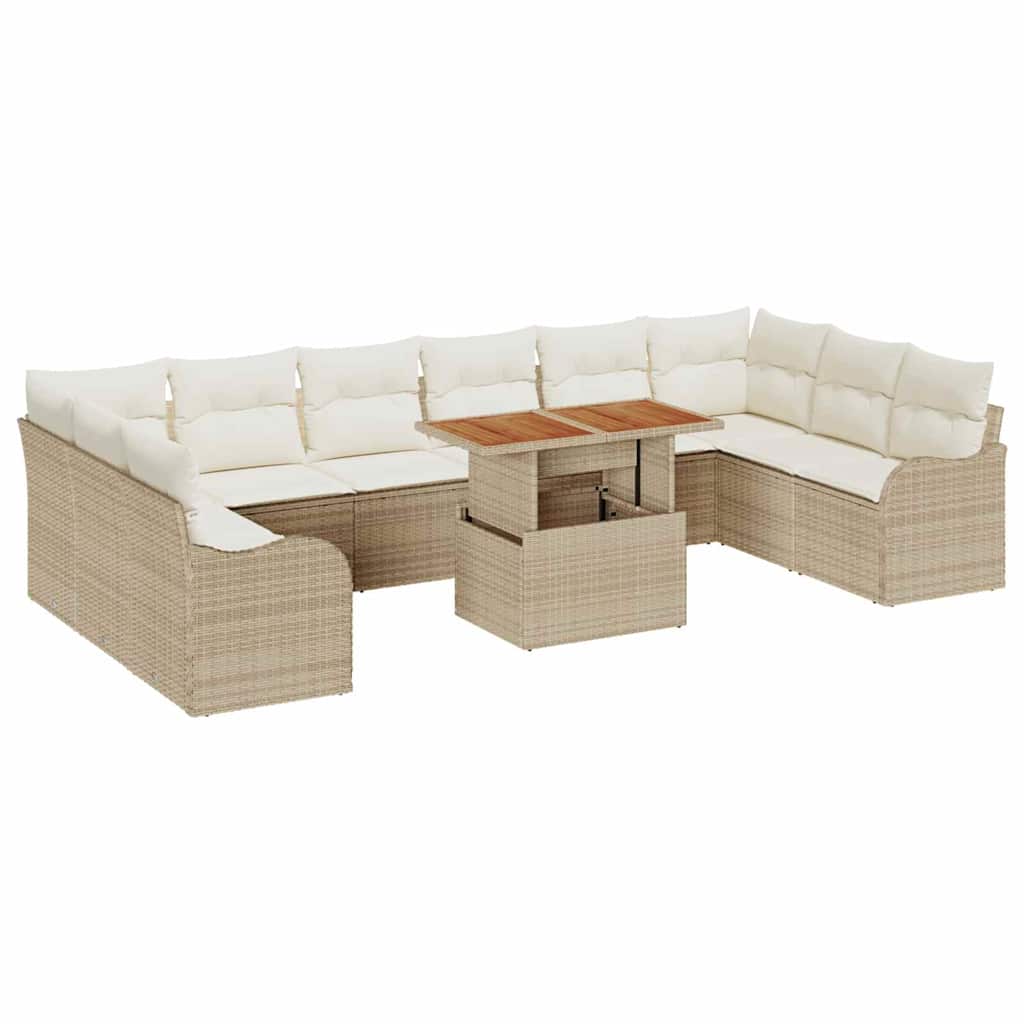 Havesofa Sæt med opbevaring 11 pcs Beige Poly rattan