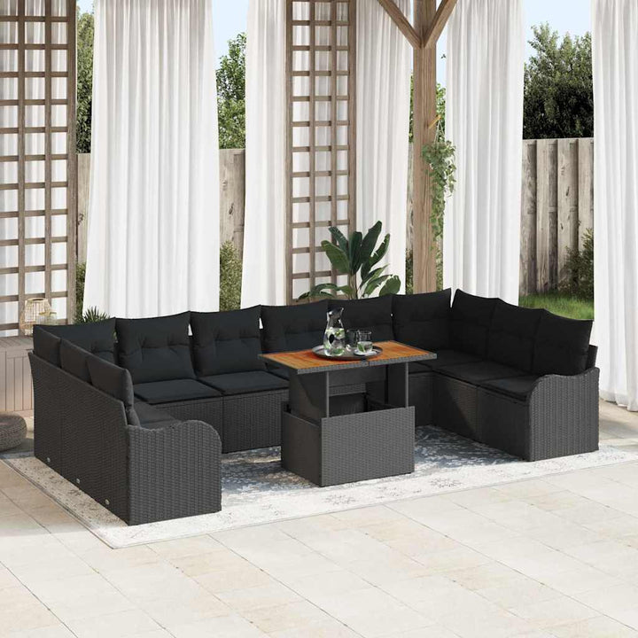 Havesofa Sæt med opbevaring 11 pcs Sort Poly rattan