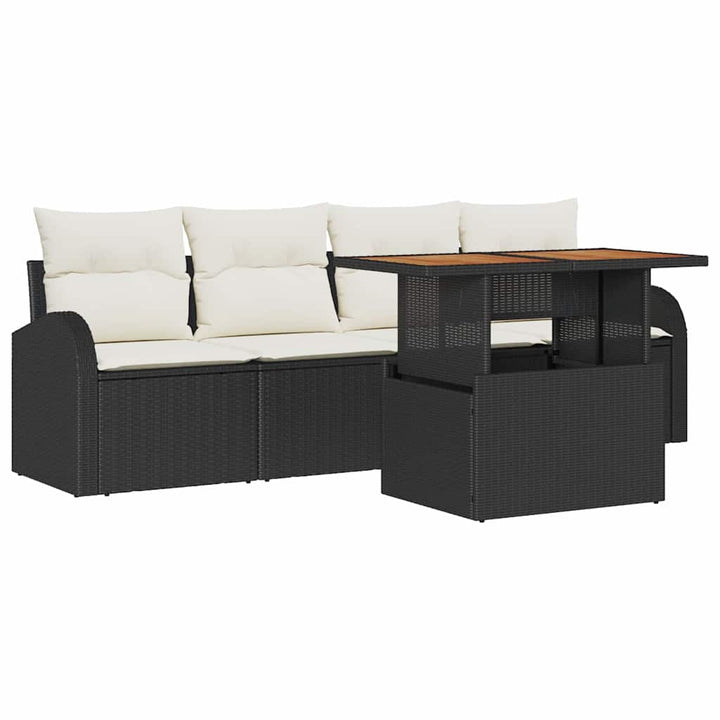 Havesofa Sæt med opbevaring 5 pcs Sort Poly rattan