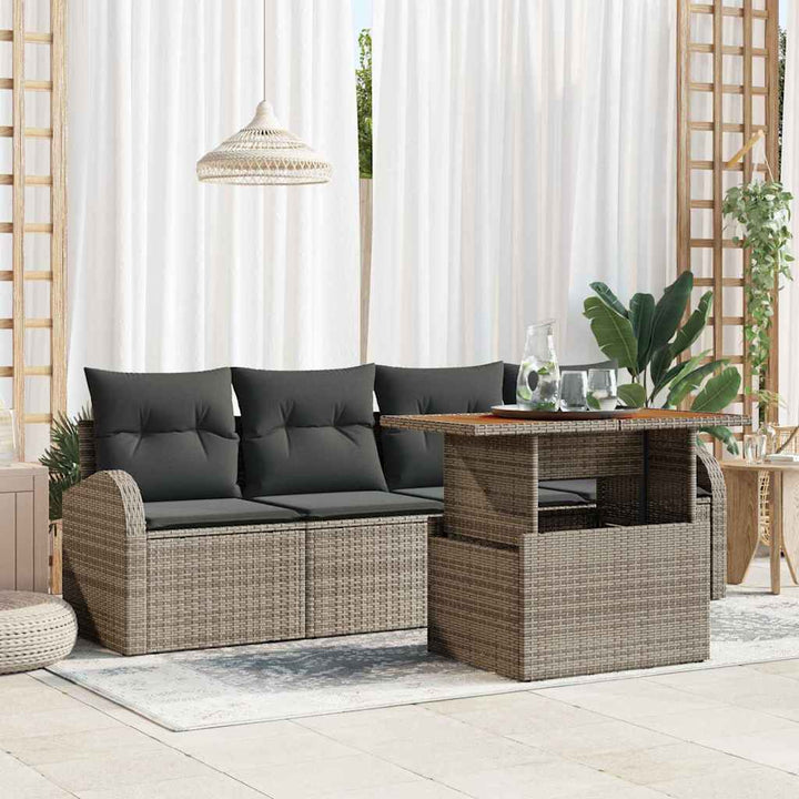 Havesofa Sæt med opbevaring 5 pcs Grå Poly rattan