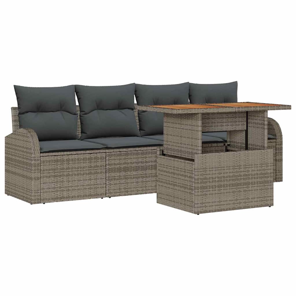 Havesofa Sæt med opbevaring 5 pcs Grå Poly rattan
