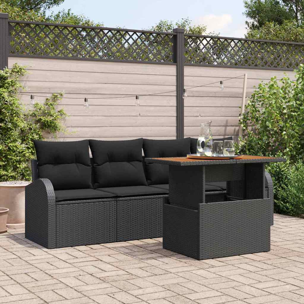Havesofa Sæt med opbevaring 5 pcs Sort Poly rattan
