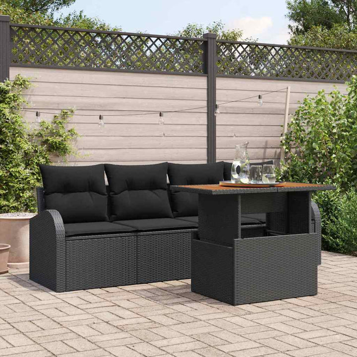 Havesofa Sæt med opbevaring 5 pcs Sort Poly rattan
