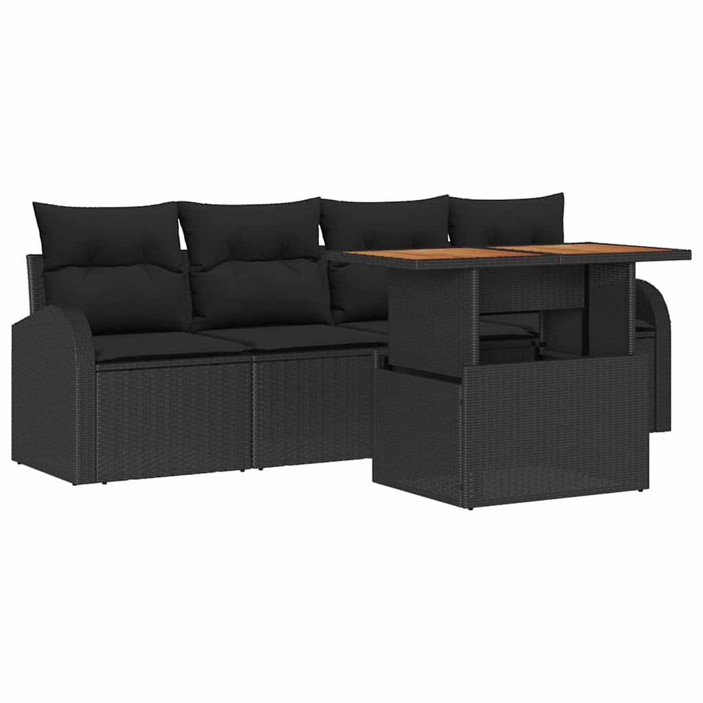 Havesofa Sæt med opbevaring 5 pcs Sort Poly rattan