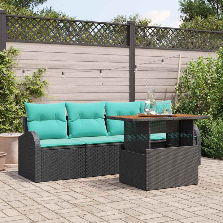 Havesofa Sæt med opbevaring 5 pcs Sort Poly rattan