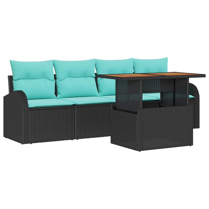 Havesofa Sæt med opbevaring 5 pcs Sort Poly rattan
