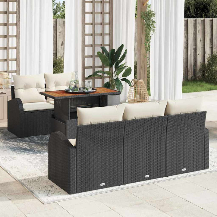 Havesofa Sæt med opbevaring 6 pcs Sort Poly rattan
