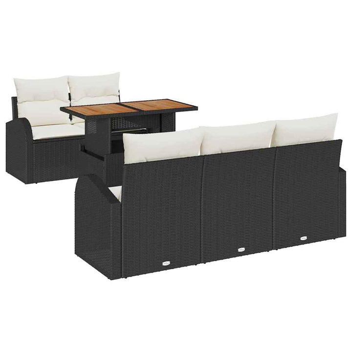 Havesofa Sæt med opbevaring 6 pcs Sort Poly rattan